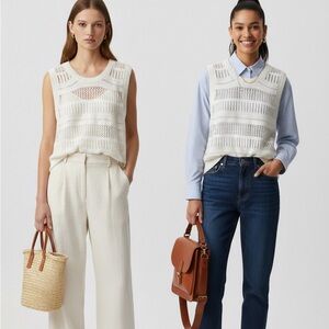 Express Cream Pointelle Knit Tank Top - Size M